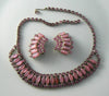 Vintage Juliana Style Pink Milk Glass Rhinestone Necklace Earring Set - Vintage Lane Jewelry