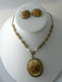 West German Textured Lucite Floral Necklace Earring Set - Vintage Lane Jewelry