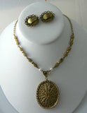 West German Textured Lucite Floral Necklace Earring Set - Vintage Lane Jewelry