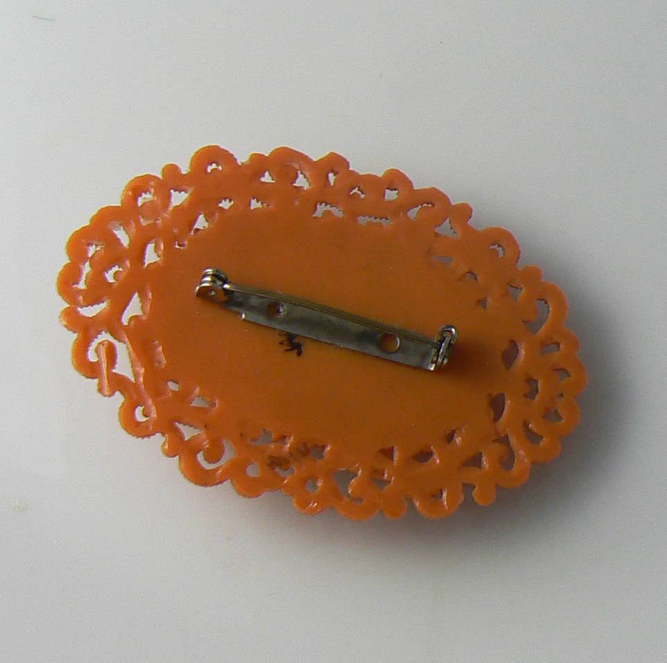 Beautiful 1920's Coral Colored Celluloid Floral Motiff Brooch - Vintage Lane Jewelry