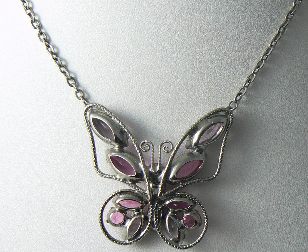 Vintage Juliana Style Pink And Purple Rhinestone Butterfly Necklace - Vintage Lane Jewelry