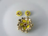 Vintage yellow milk glass and topaz rhinestone demi parure - Vintage Lane Jewelry