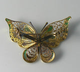 Beautiful Vintage Italian Gold Washed Sterling Silver Filigree And Enamel Butterfly Brooch - Vintage Lane Jewelry