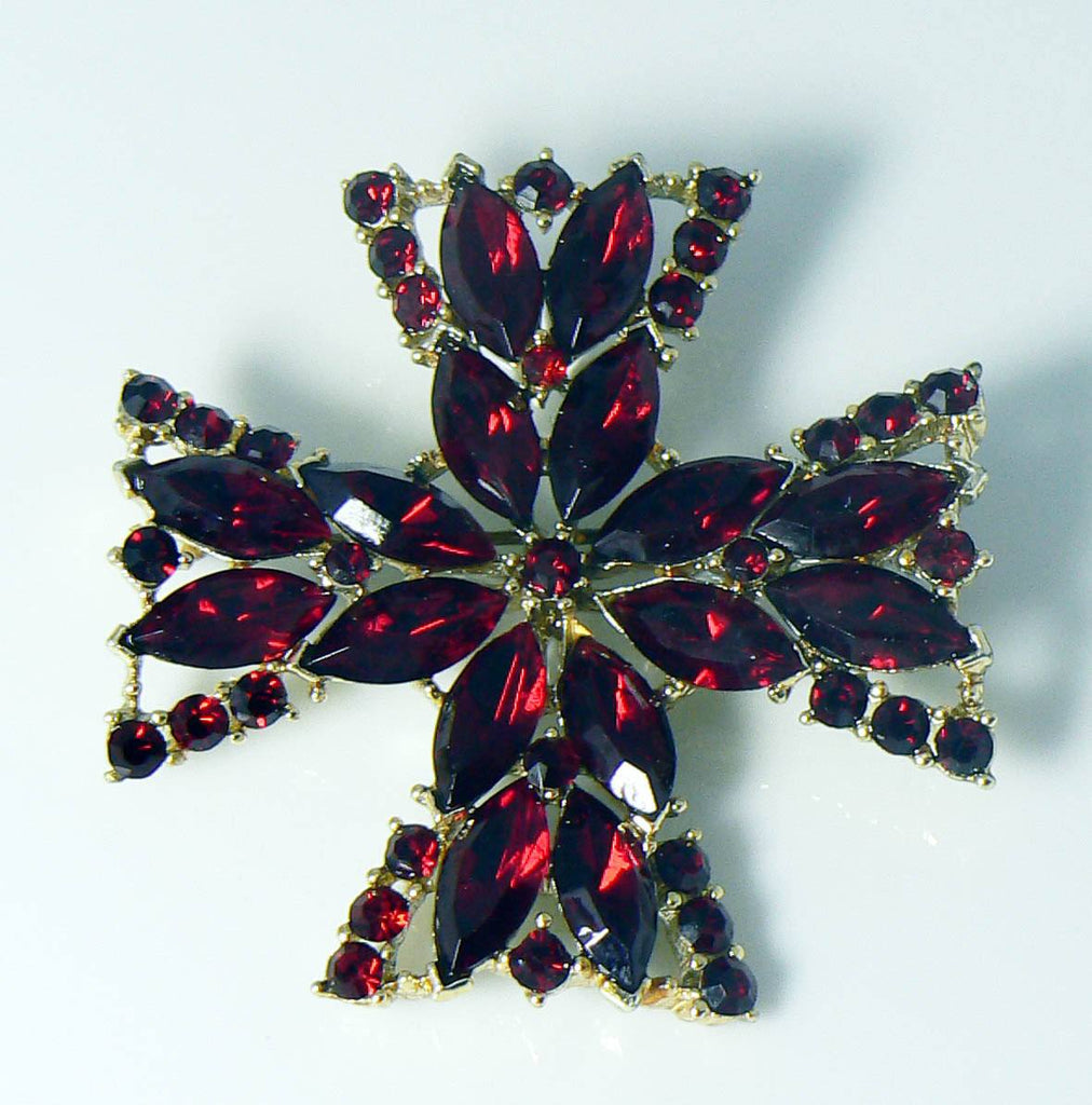Vintage Red Rhinestone Maltese Brooch By Weiss - Vintage Lane Jewelry