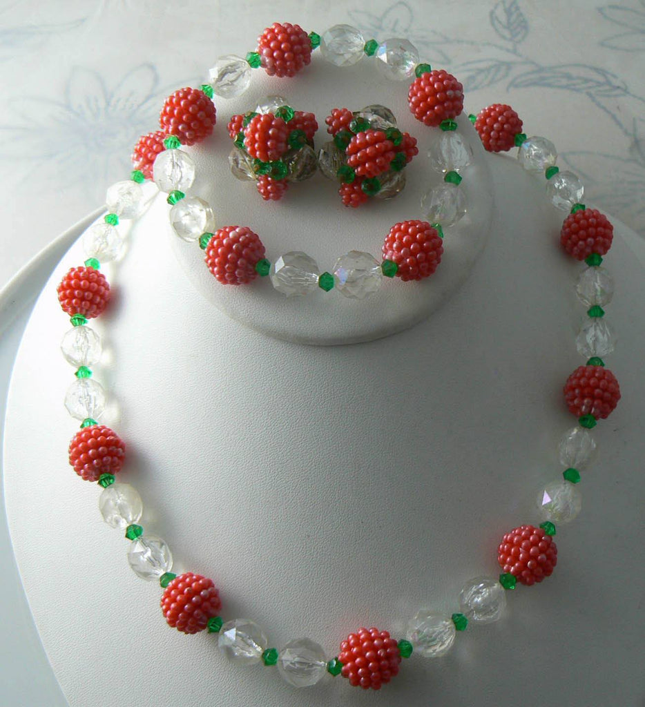 Vintage West Germany Lucite Raspberries Parure - Vintage Lane Jewelry