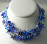 Signed Vendome 2 Strand Blue Glass Necklace - Vintage Lane Jewelry