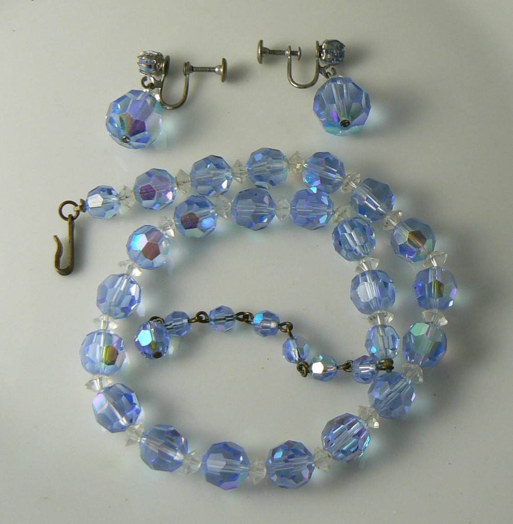Laguna 1940's Austrian Crystal Ab Blue Earring Set - Vintage Lane Jewelry