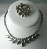 Vintage Weiss Clear Baguette Rhinestone Necklace And Brooch - Vintage Lane Jewelry