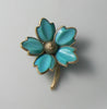 Vintage Crown Trifari Signed Turquoise Molded Dogwood Flower Brooch - Vintage Lane Jewelry