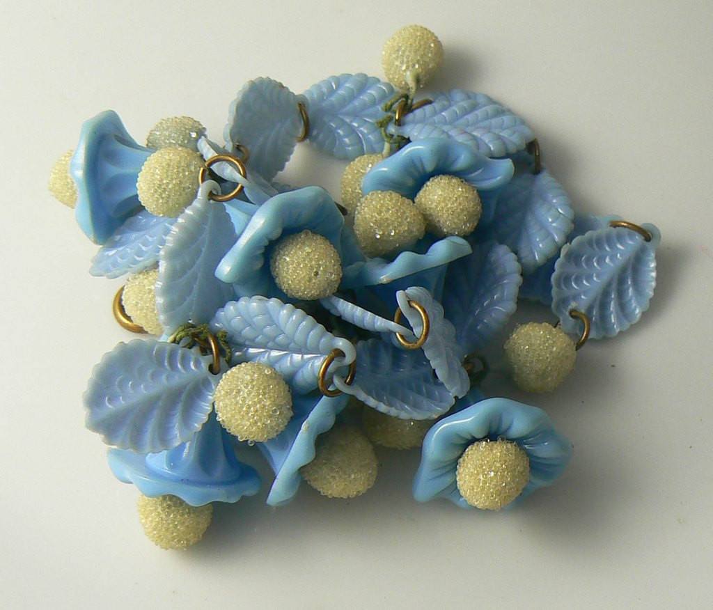 Vintage Sugar Bead And Blue Bell Celluloid Flower Necklace - Vintage ...