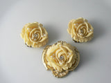 Vintage Pale Yellow Carved Celluloid Rose Brooch Earrings - Vintage Lane Jewelry