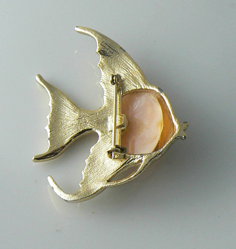 Vintage Angel Fish Brooch - Pink Jelly Belly, AB Rhinestones - Vintage Lane Jewelry