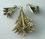 Vintage Holllycraft Ribbon Tree Brooch And Earrings Set - Vintage Lane Jewelry