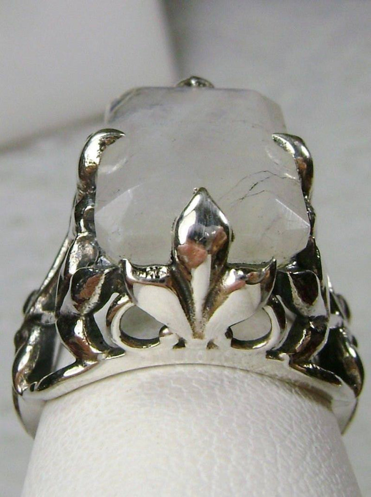 6ct Natural Emerald Cut Moonstone Solid Sterling Silver Filigree Ring - Vintage Lane Jewelry