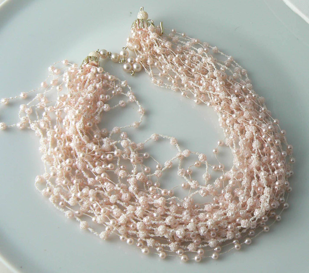 Vintage Pink Sugar Bead Faux Pearl Necklace - Vintage Lane Jewelry