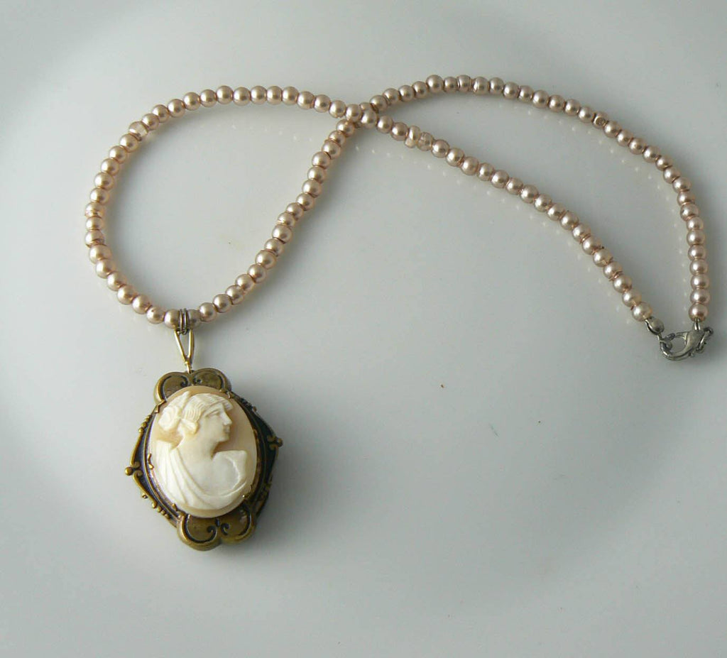 Vintage Carved Shell Cameo Locket Necklace - Vintage Lane Jewelry