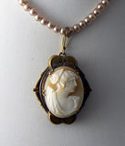 Vintage Carved Shell Cameo Locket Necklace - Vintage Lane Jewelry