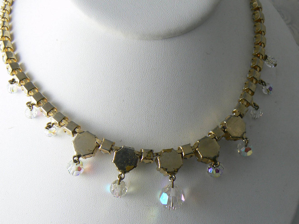 Vintage Crystal Aurora Borealis Rhinestone Crystal Glass Bead Necklace - Vintage Lane Jewelry