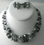 Vendome Black & Grey Aurora Borealis Glass Necklace Earring Set - Vintage Lane Jewelry