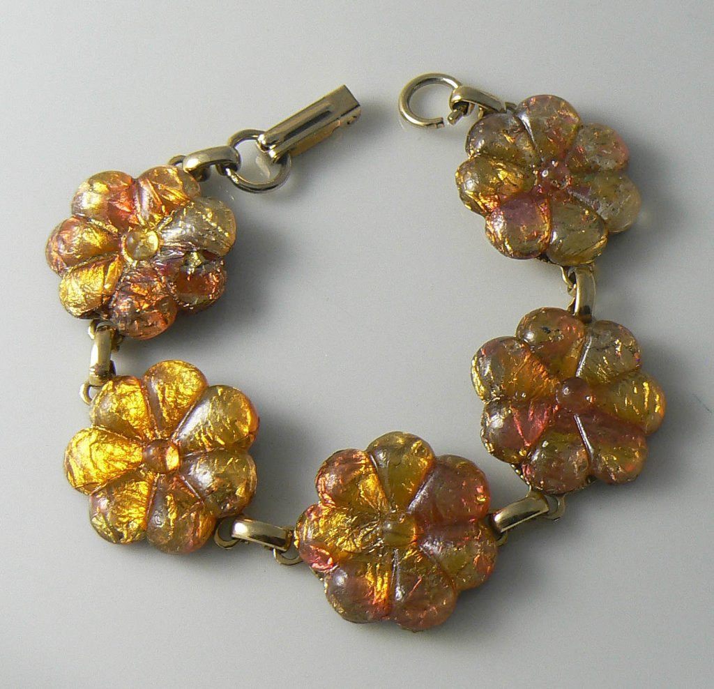 Vintage Orange/yellow Plastic Flower Bracelet - Vintage Lane Jewelry