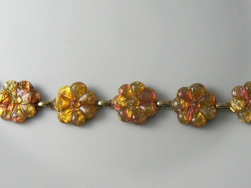 Vintage Orange/yellow Plastic Flower Bracelet - Vintage Lane Jewelry