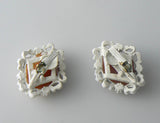 Vintage White Enamel And Celluloid Cameo Clip Earrings - Vintage Lane Jewelry