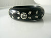 WEISS Unsigned Black Thermoset Sparkling Ice Rhinestone Clamper Bracelet - Vintage Lane Jewelry