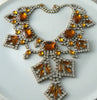 Topaz Colored Czech Glass And Clear Rhinestone Necklace - Vintage Lane Jewelry