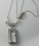 Vintage Art Nouveau Deco Rhodium Filigree Clear Glass Necklace - Vintage Lane Jewelry
