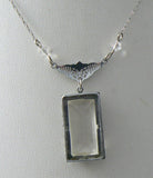 Vintage Art Nouveau Deco Rhodium Filigree Clear Glass Necklace - Vintage Lane Jewelry
