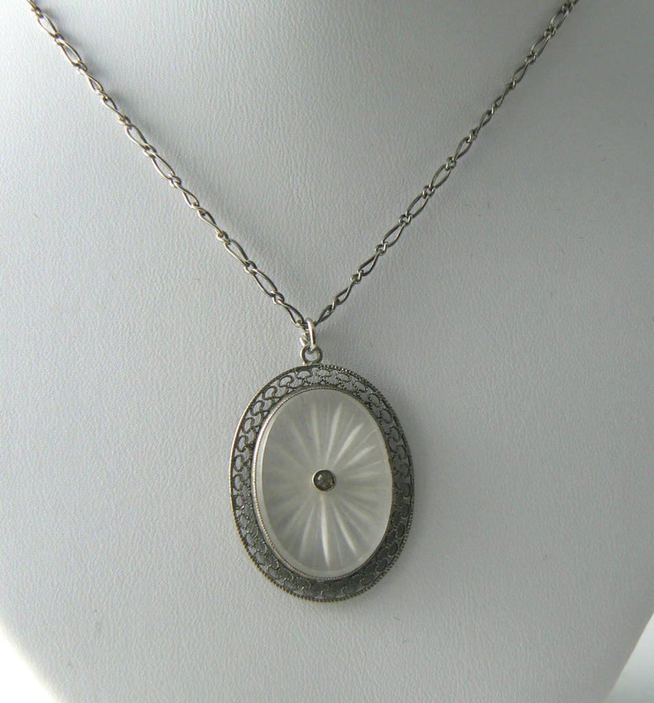Vintage Sterling Silver Camphor Glass Pendant And Sterling Necklace - Vintage Lane Jewelry