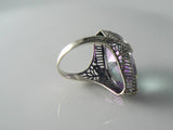 13ct Marquise Mystic Topaz Victorian Filigree Sterling Silver Ring - Vintage Lane Jewelry