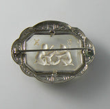 Victorian Gemini Zodiac Theme Glass Reverse Carved Silver Tone Brooch - Vintage Lane Jewelry