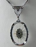Vintage 1920's Art Deco Camphor And Onyx Glass Necklace - Vintage Lane Jewelry