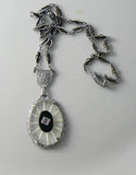 Vintage 1920's Art Deco Camphor And Onyx Glass Necklace - Vintage Lane Jewelry