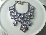 Blue, Pink And Clear Czech Glass Flower Necklace - Vintage Lane Jewelry