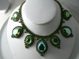 Large Green Ab Czech Glass Rhinestone Necklace - Vintage Lane Jewelry