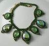 Large Green Ab Czech Glass Rhinestone Necklace - Vintage Lane Jewelry