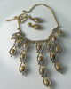 Clear Czech Glass Set In Gold Tone With Matching Pierced Earrings - Vintage Lane Jewelry
