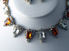 Czech Glass Topaz Rhinestones Necklace And Clip Earrings - Vintage Lane Jewelry