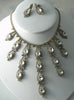 Clear Czech Glass Set In Gold Tone With Matching Pierced Earrings - Vintage Lane Jewelry