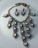 Clear Czech Glass Set In Gold Tone With Matching Pierced Earrings - Vintage Lane Jewelry