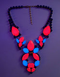 Neon Blue And Red Czech Glass Necklace - Vintage Lane Jewelry