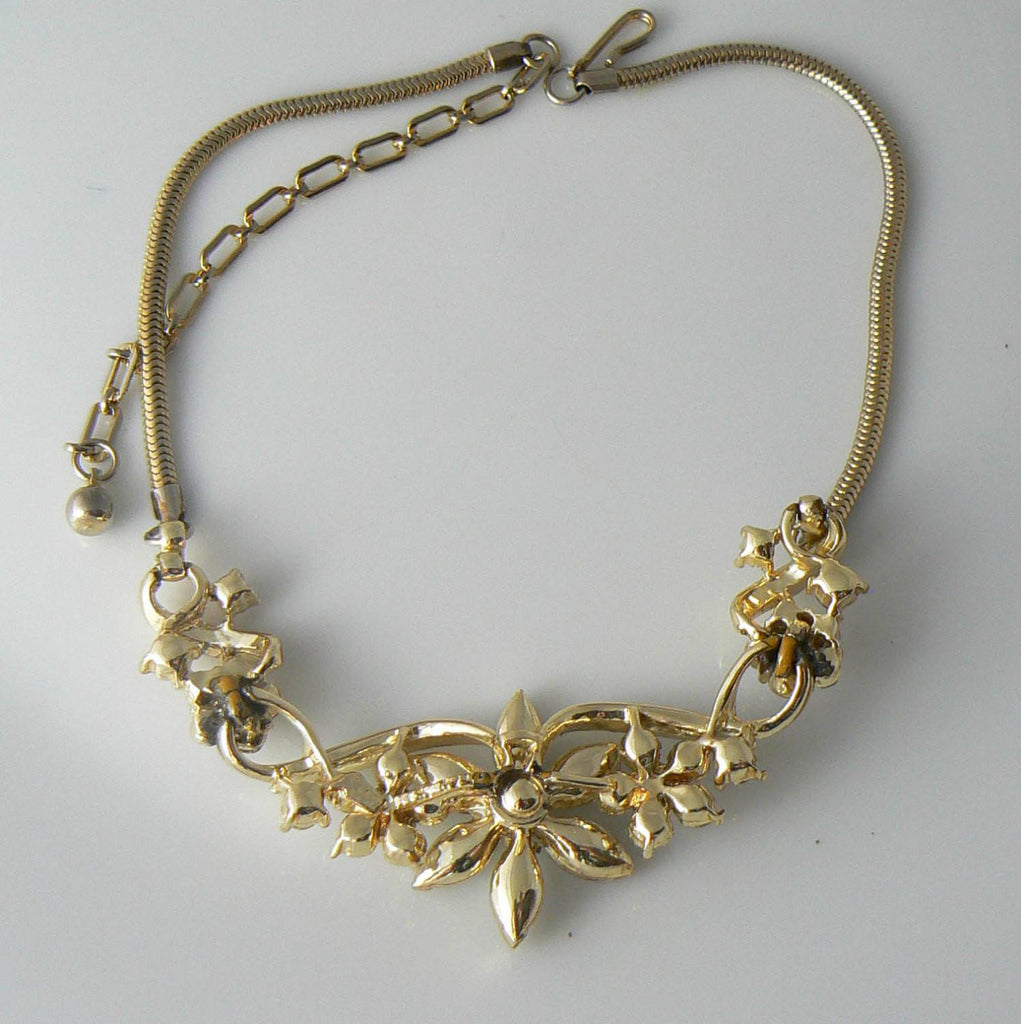 Vintage Coro Pegasus Design Gold Tone Finish Floral Drop Necklace - Vintage Lane Jewelry
