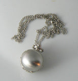 Silver Pocket Watch Necklace Pendant & Chain Ball Sphere - Vintage Lane Jewelry