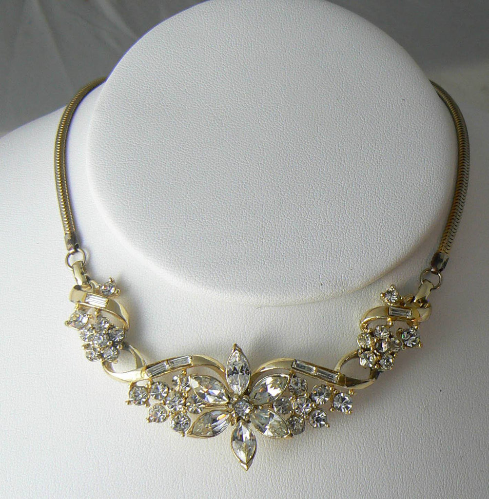 Vintage Coro Pegasus Design Gold Tone Finish Floral Drop Necklace - Vintage Lane Jewelry