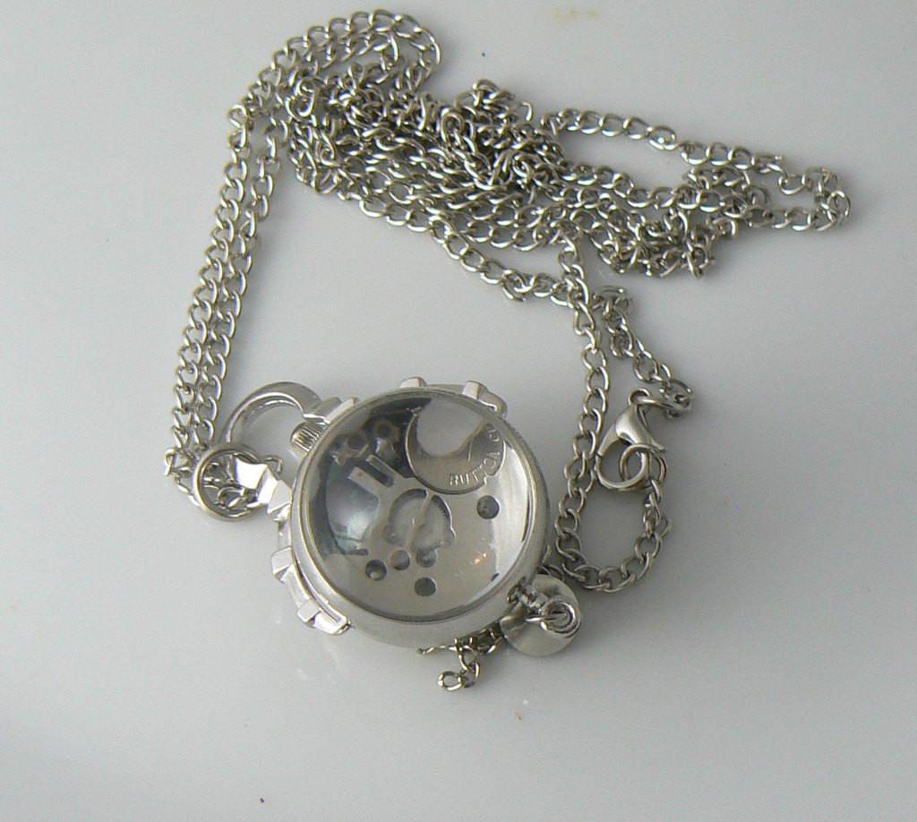 Very Unique Round Pocket Watch Necklace, Pendant & Chain - Vintage Lane Jewelry