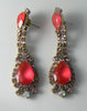 Red Neon Czech Glass Dangle Pierced Earrings, Design By 