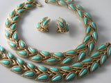 Vintage Crown Trifari Aqua Colored 4 Piece Set - Vintage Lane Jewelry