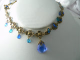 Vintage Blue Glass And Rhinestone Dangle Necklace - Vintage Lane Jewelry